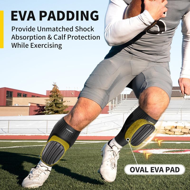 CAMBIVO Calf Compression Sleeves with EVA Pads for Shin Splints, Shin Guards for Men & Women, Leg Support for Running, Workouts, Soccer, Football, and Daily Use (Black, X-Large) Pure Black