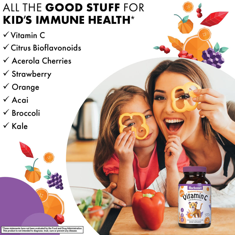Bluebonnet Nutrition Rainforest Animalz Vitamin C Animal Shape Chewable Tablets, 250mg of Vitamin C, Soy-Free, Gluten-Free, Kosher Certified, Dairy-Free, Vegan, 90 Tablets, 45 Servings, Orange Flavor | Vegan, Kosher Certified, Gluten-Free, Soy-Free, Da...
