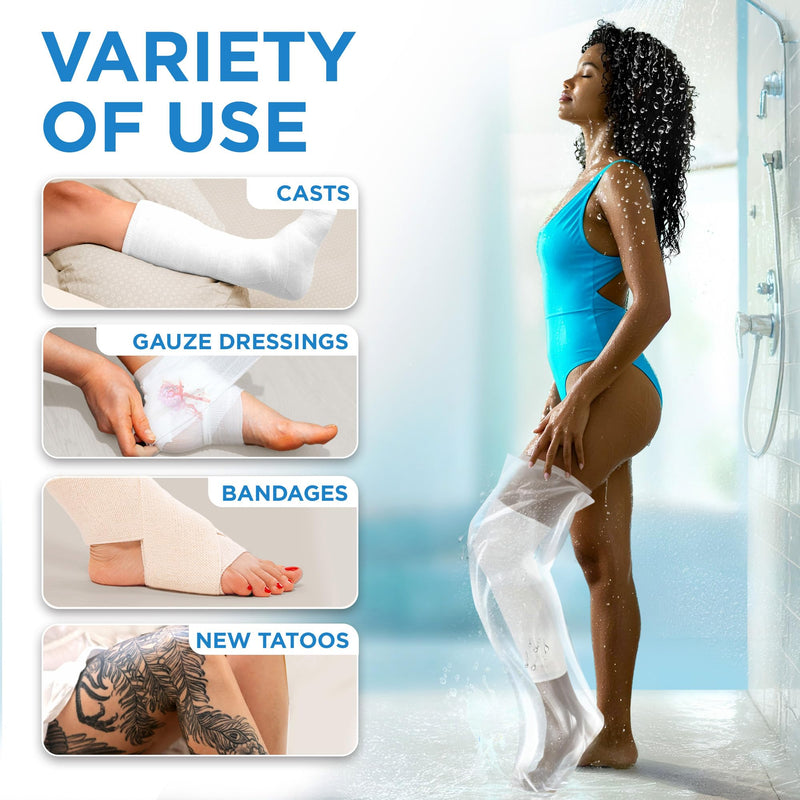 Mighty-X 100% Waterproof Cast Covers for Shower Leg - 2pk - Tight Seal - Reusable Adult Full Leg Cast Protectors - Thigh, Knee, Ankle, Foot - After Surgery Bandage and Dressing Shower Bag - Long Size Full Leg - 39" - BeesActive Australia
