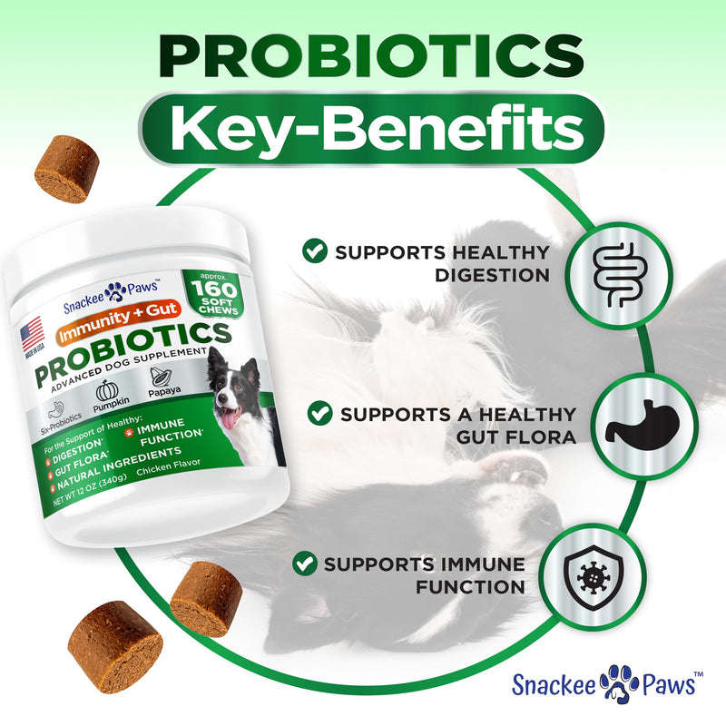 Probiotics for Dogs and Digestive Enzymes - Approx 160 Dog Probiotics Chews - Dog Probiotic - Anti Diarrhea, Upset Stomach & Gas Relief, Canine Prebiotic - Pet Fiber Supplement - Chicken Flavor