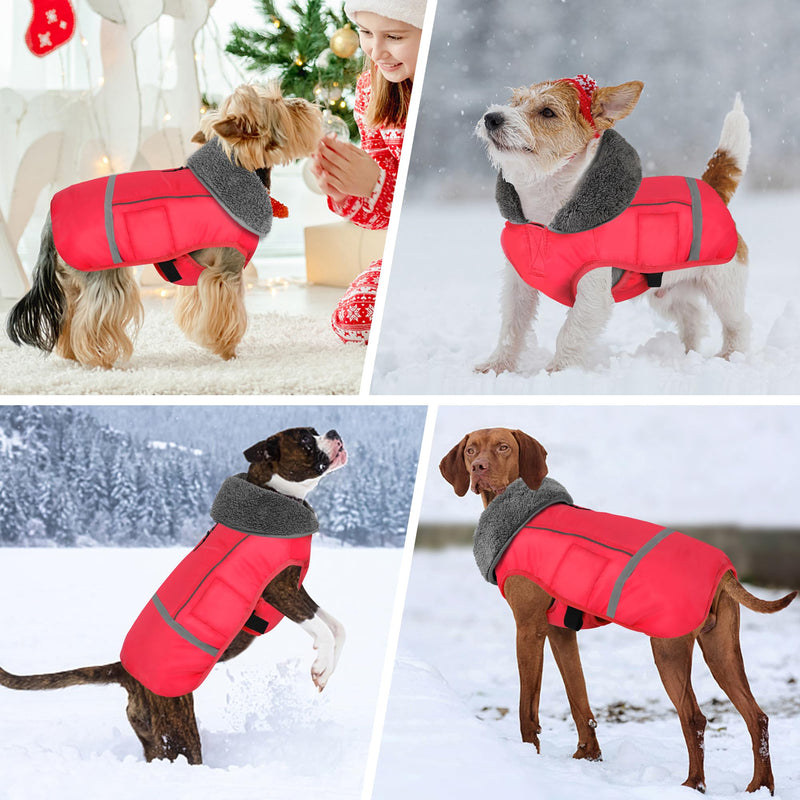 Dogcheer Warm Dog Coat, Fleece Collar Winter Dog Clothes, Reflective Pet Jacket Apparel for Cold Weather, Waterproof Windproof Puppy Snowsuit Vest for Small Medium Large Dogs X-Large Red - BeesActive Australia