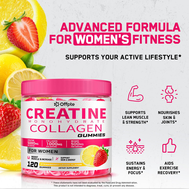 Creatine for Women, 5000mg Complex with Collagen & BCAAs, Vitamin B12 | 120 Ct Sugar-Free Creatine Gummies for Women, Creatine Monohydrate Supplements Pre-Workout Chewbles, Creatina Para Mujeres 119 Count (Pack of 1)