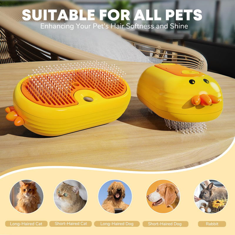 Cat Steam Brush for Shedding, Steam Brush for Cats with Release Button, 3in1 Self Cleaning Cloud Care Cat Hair Brush, Rechargeable Cat Deshedding Brush with Steam for Long & Short Haired Cats and Dogs Yellow - BeesActive Australia