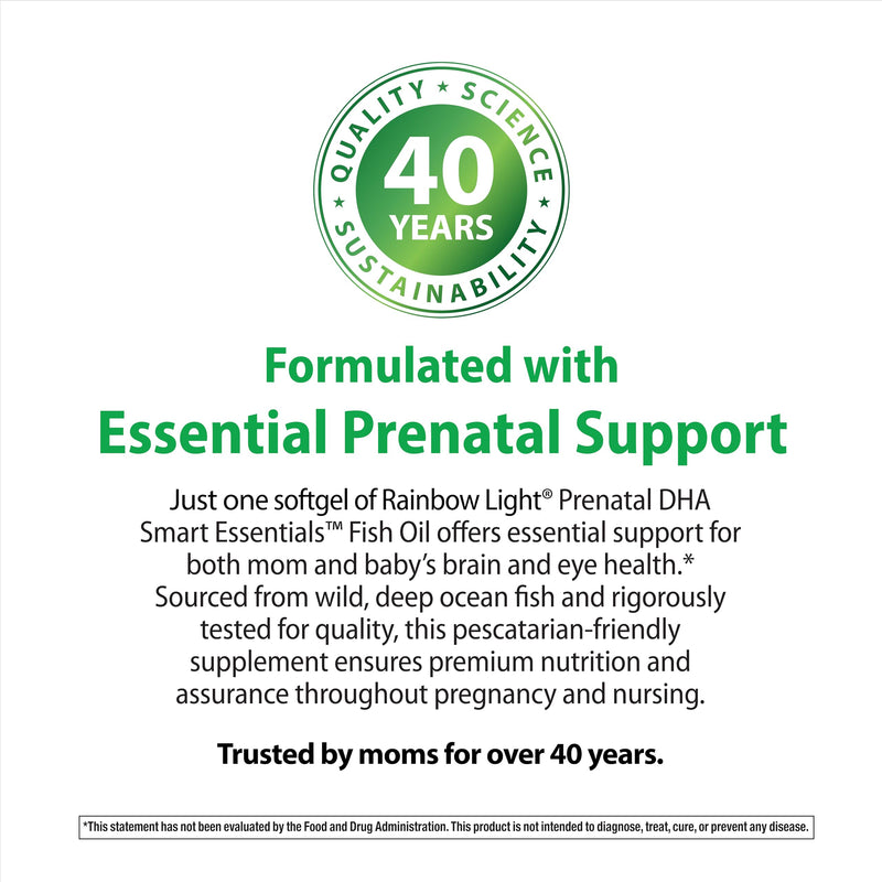 Rainbow Light Prenatal DHA Vitamins for Women | 60 Softgels | Omega 3 Fish Oil (DHA & EPA) | Supports Mom & Baby’s Health from Conception to Nursing Unflavored 60 Count (Pack of 1)