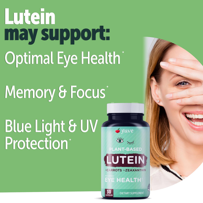 Yuve 20mg Lutein & Zeaxanthin Eye Health Supplement with Clinically Studied Lutemax 2020 Carotenoid Complex - Supports Dry Eyes, Fatigue & Vision Clarity - 30 Vegan Capsules