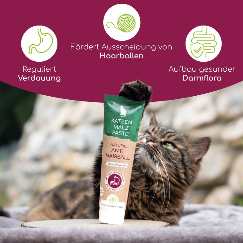 Wolfsbacher Malt Paste Cats - Anti Hairball Cat, Natural and tasty cat snack made from malt for hairball formation - BeesActive Australia
