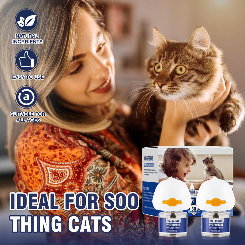 Pheromones Cat Calming Socket for Cat Calming Diffuser Soothing Diffuser Set Cat Anti Stress Calming Agent Fragrance Plug Tasteless (2 plugs + 2 refill packs of 48 ml each) - BeesActive Australia