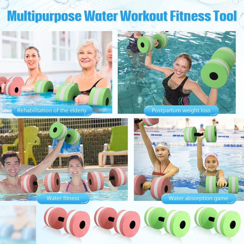 4 Pcs Water Weights Aquatic Exercise Dumbbells for Pool Water Dumbbell Set EVA Foam Pool Weights Dumbbells Resistance Water Aerobics Weight Fitness Barbells Equipment Pink, Green