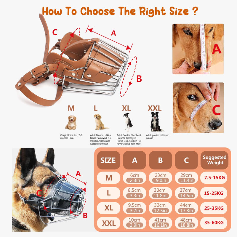 PETCUTE Dog Muzzle Metal Muzzle Dog Muzzle Anti Biting Barking Eating Bite Basket Safety Durable Dog Muzzle L Brown - BeesActive Australia