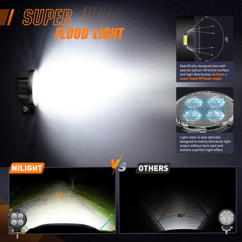 Nilight 2PCS 3Inch Led Pods Round 1500LM Built-in EMC Work Light 90° Flood Beam Angle for Offroad Lights Side Light Rear Back-Up Light for Tractor Truck Motorcycle Boat ATV UTV White - BeesActive Australia