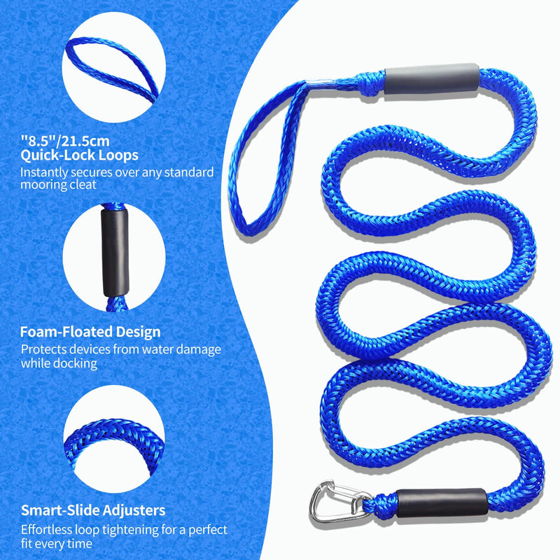 Bungee Dock Lines for Boats – Heavy-Duty Elastic Anchor Rope with Hooks – Secure Boat Dock Lines, Potoon Mooring & PWC Tie Downs (Blue, 7ft) Blue