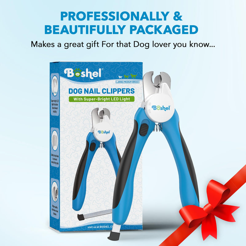 BOSHEL LED Dog Nail Trimmers, Large Dog Nail Clippers with Light & Safety Guard, Avoid Over Cutting Nails, Sharp Nail Clippers for Dogs, Professional Dog Nail Clipper, Dog Nail Trimmer with Nail File