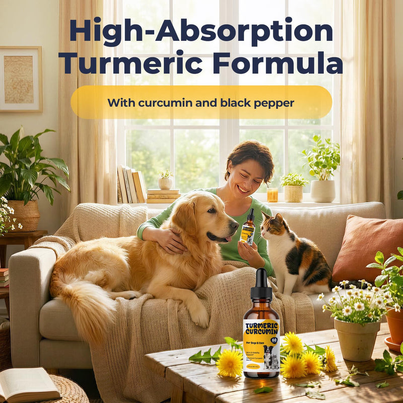 Turmeric Curcumin Drops for Dogs & Cats, Joint Comfort & Mobility Support, High Absorption Liquid Turmeric with Black Pepper, Omega-3 & Vitamin D3, Helps Maintain Flexibility & Daily Movement, 2 fl oz