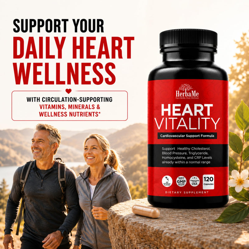HerbaMe Heart Health Supplement for Circulation & Blood Flow Support | L-Arginine, L-Citrulline, Hawthorn & CoQ10 for Vascular Function, Cardiovascular Wellness & Daily Vitality, 120 Capsules