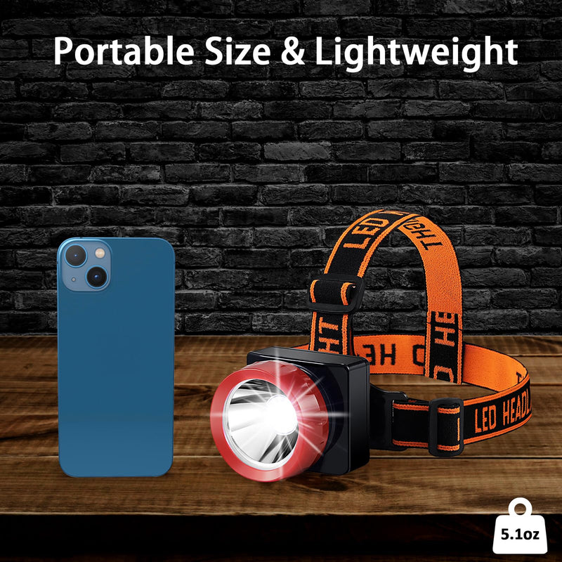 Outdoor Running Headlamp Waterproof Head Lamps for Camping/Hunting/Hiking/Fishing 5200mAh Rechargeable Led Headlights 5.1oz Lightweight Hands Free for Adults