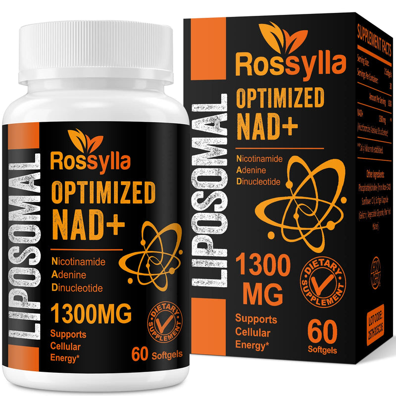 Rossylla Liposomal NAD+ Supplement, 1300 mg per Serving, NAD Plus Supplement with Liposomal Delivery, Supports Cellular Energy and Healthy Aging, 120 Softgels 60 Count (Pack of 2)