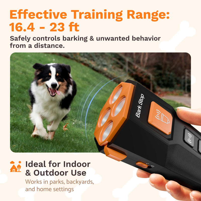 Ultrasonic Dog Bark Deterrent – Rechargeable Anti Bark Device with Dual Frequency & LED Flashlight – Handheld Trainer for Indoor and Outdoor Use (Black) Black