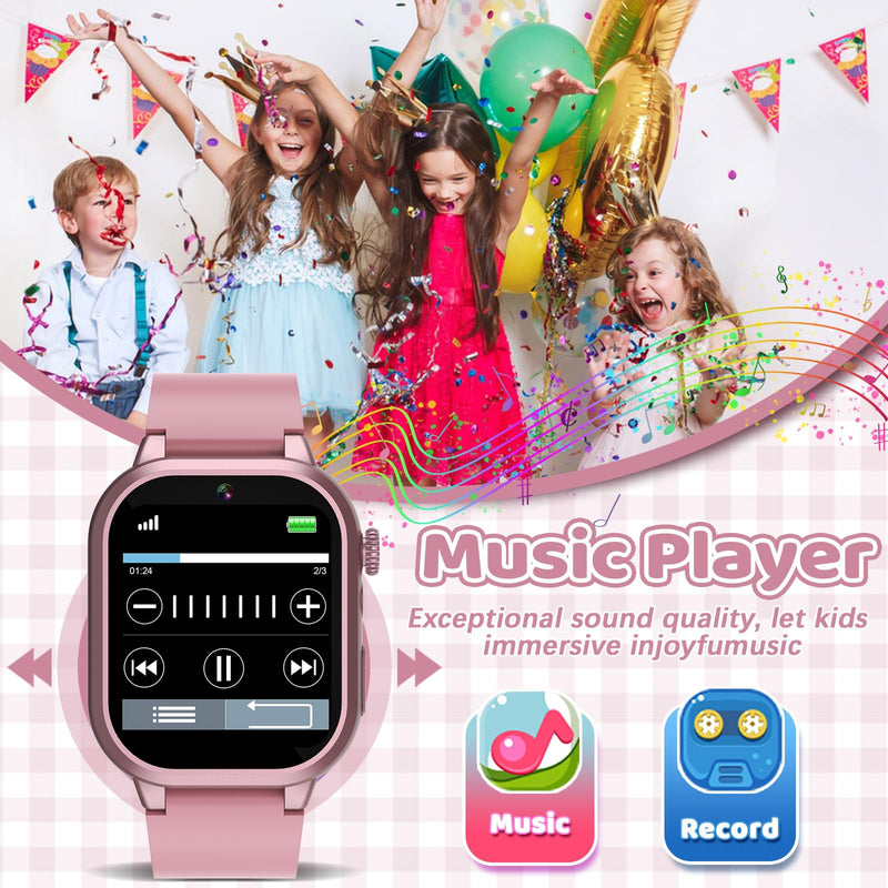 OVV Kids Game Smart Watch 1.54" HD Touch Screen, 30+ Educational Games, Camera, Pedometer, Alarm, MP3 Player, Auidobook, Learn Card,Time Tools, Parental Control, Wrist Watches for Boys Girls Age 4-12 Pink - BeesActive Australia