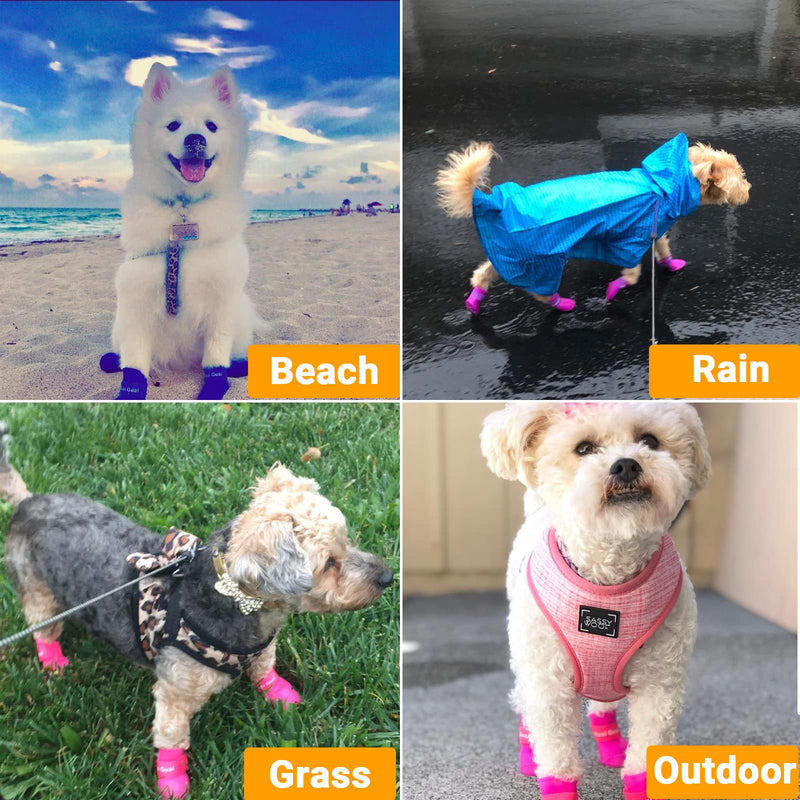Puppy Dogs Candy Colors Anti-Slip Waterproof Rubber Rain Shoes Boots Paws Cover (Rose Red,Medium) M: 1.56''x 1.99''(W*L) Rose red - BeesActive Australia