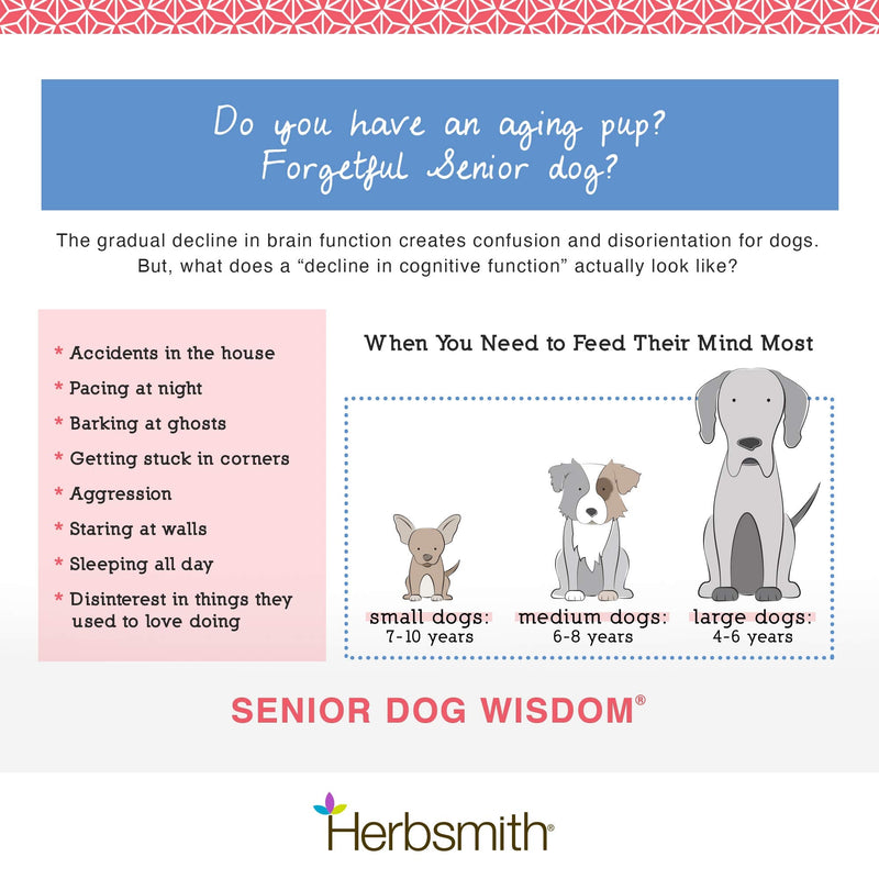 Herbsmith Senior Dog Wisdom – Dog Dementia Supplement – DHA for Senior Dog Brain Health - Senior Supplement for Dogs- 75g Powder