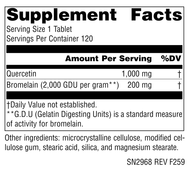 Source Naturals Quercetin 1000 with Bromelain, 1000 mg - 120 Vegan Tablets | 1000 mg per Serving | Respiratory and Immune Support*
