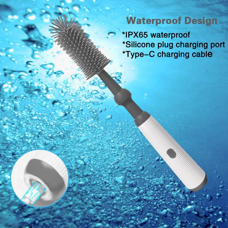 Electric Bottle Brush Cleaner Set, Electric Baby Bottle Brush Cleaner with Rechargeable Electric Bottle Cleaner and Silicone Bottle Brushes and Straw Brush, Automatic Bottle Cleaner Brush (Grey) Gray - BeesActive Australia