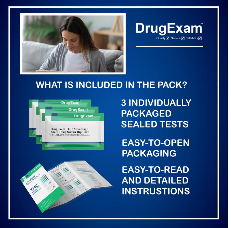 3 Pack - DrugExam Multi Drug Screen Test. Testing for THC/Marijuana in Urine. Detailed Instrustions Included. (3) 3
