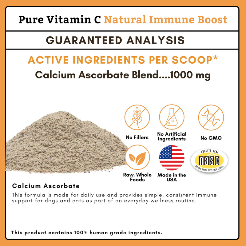 Wholistic Pet Organics Vitamin C Powder for Dogs & Cats - Cat & Dog Allergy & Itch Relief - Vitamin C Immune Support Supplement - Itchy Skin Support for Seasonal Dog Allergy Relief - 2 oz - 57 Scoops