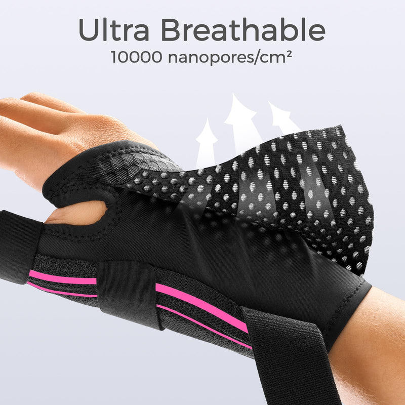 FREETOO Ergonomical Thumb Brace Right Hand or Left Hand for Arthritis Pain and Support, Thumb Splint for Trigger Thumb, Thumb Support for De Quervains Tenosynovitis, Fits Palm 7.5''-8.5'' S/M Pink S/M - Fit both hands Pink / Black