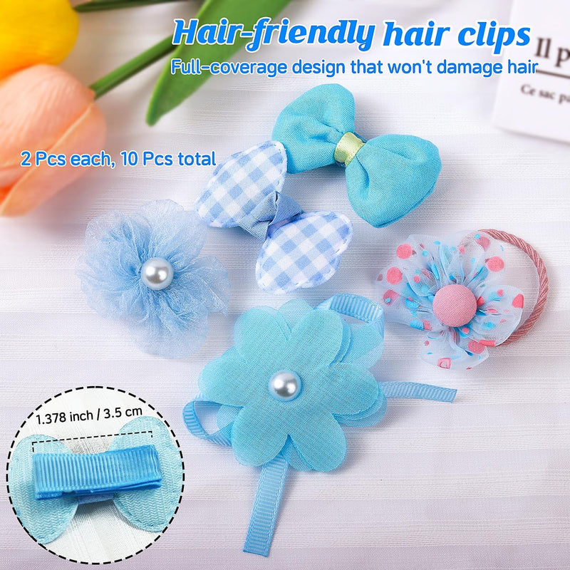 180+ Pcs Blue Dog Hair Accessories Set,Small Dog Hair Bows with Rubber Bands,Cute Puppy Hair Ties,Bowties for Small Dogs Cats,Dog Hair Clip,Floral Bell Collar,Flower Scrunchie - BeesActive Australia