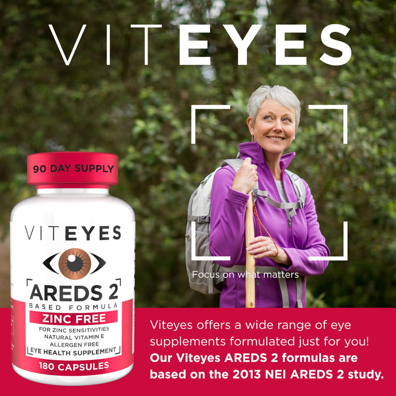 Viteyes AREDS 2 Zinc Free Macular Support, Natural Allergen Free Capsules with Vitamin E, Vitamin C, Lutein & Zeaxanthin, No Zinc, No Copper, Eye Doctor Trusted, Manufactured in the USA, 60 Ct 60 Count (Pack of 1)
