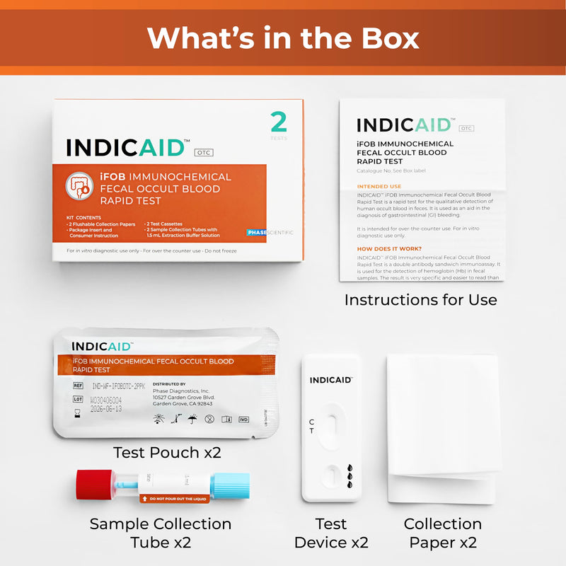 INDICAID Immunochemical Fecal Occult Blood Test (iFOB), FIT Colon Test, Accurate and Easy at Home, No Prep Required (2 Pack) - BeesActive Australia