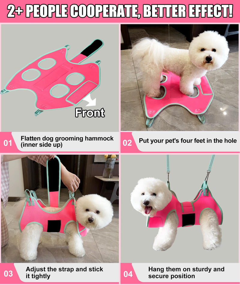 Kkiimatt Dog Grooming Hammock,XS Pink Hanging Harness Holder for Nail Clipping/Trimming,Grooming Sling Hanger with Thick Fabric Neck Support,Strap Restraint for Claw Care X-Small 8-14 LB/Pink