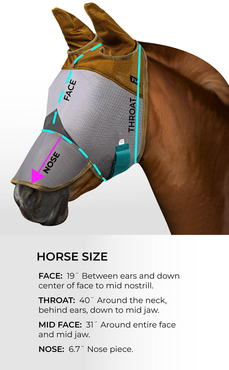 Horse Fly Mask with Ears and Nose – Fly Masks with Nose Ears Cover - Non-Heat Transferring Mesh – 70% Uv Protection - Breathable Equine Fly Mask – Full Size Horses – Soft and Comfortable Face Flymask Horse Size Horse Fly Mask With Ears and Nose - BeesActive Australia