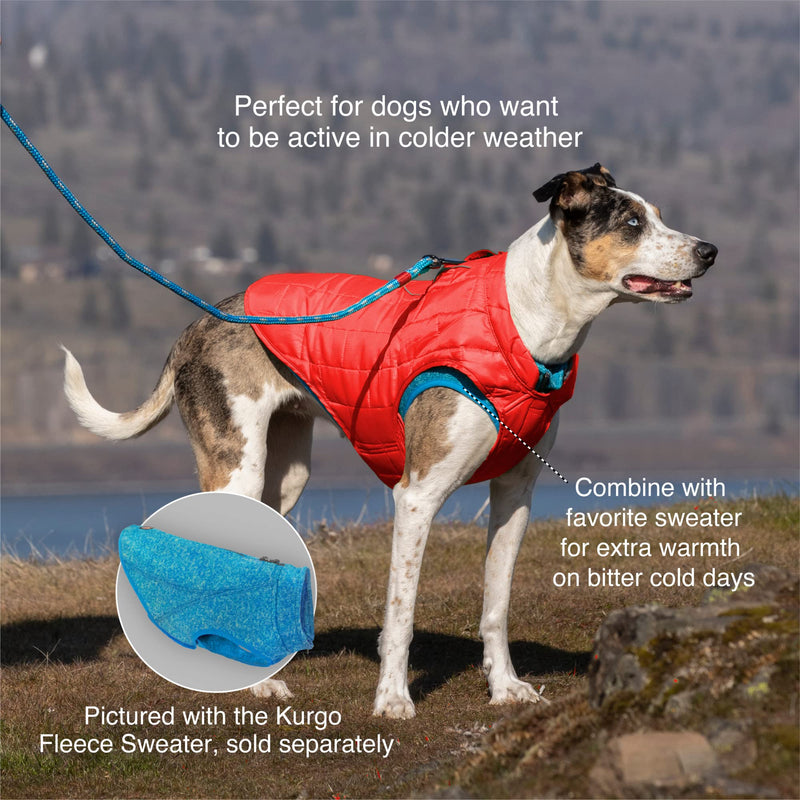 Kurgo Loft Dog Jacket, Reversible Dog Coat, Wear with Harness or Sweater, Water Resistant, Reflective, Winter Coat for Medium Dogs (Coastal Blue, M) Medium (Pack of 1) Coastal Blue/Orange - BeesActive Australia
