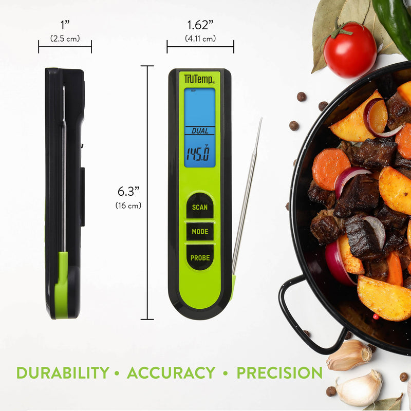 Taylor TruTemp Dual Instant Read Infrared Meat and Food Thermometer, Digital for Cooking, IPX5 Splash Proof Design, Plus Meat Probe for BBQ, Kitchen, Smoker, and Grilling, Green - BeesActive Australia