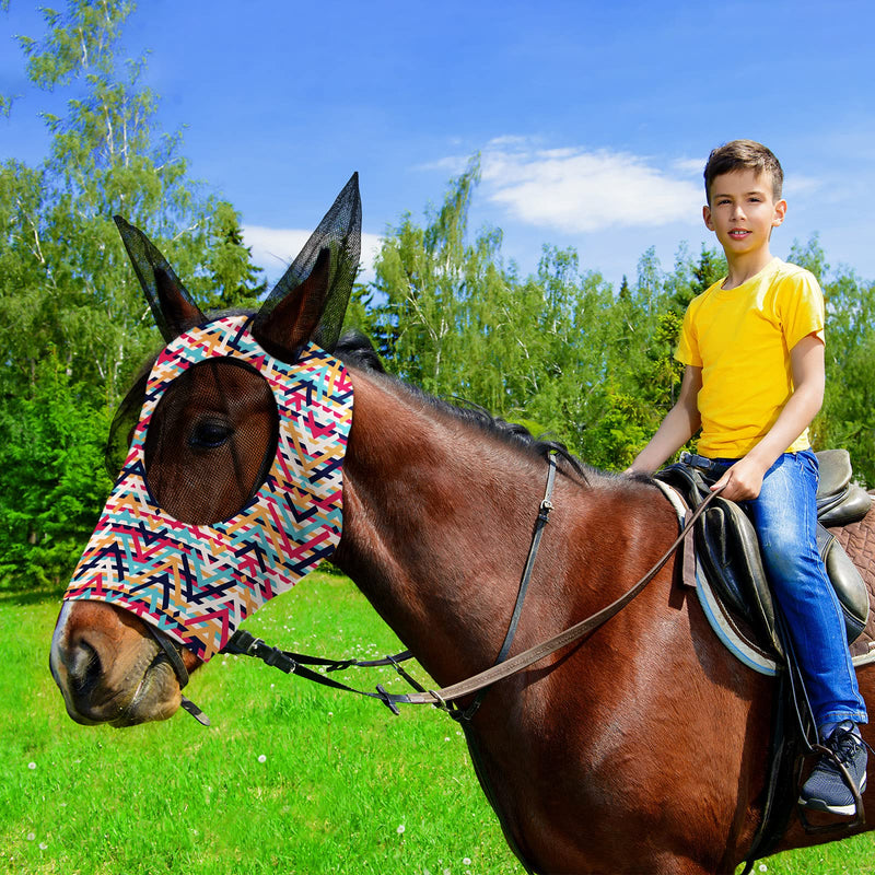 Weewooday 2 Pieces Horse Fly Masks for Horses Soft Fly Masks for Horses with Ears Smooth and Elasticity Fly Mask with UV Protection(L, Geometry Patterns) L - BeesActive Australia