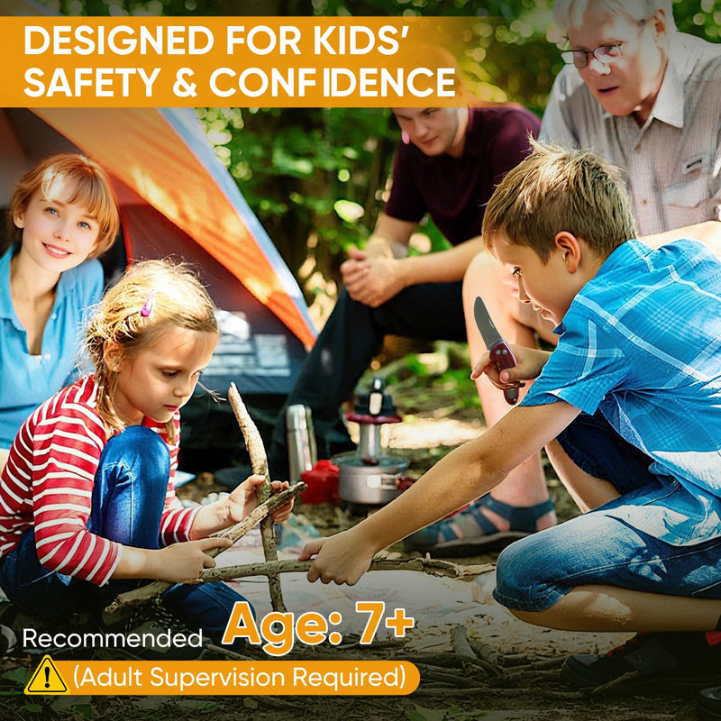 Kids Pocket Knife with Camping Survival Kit, Whistle, Fire Starter, Compass, Carabiners and Carrying Case, Easy Close Safety Lock on Knife. Outdoor Exploration Set for Kids - BeesActive Australia