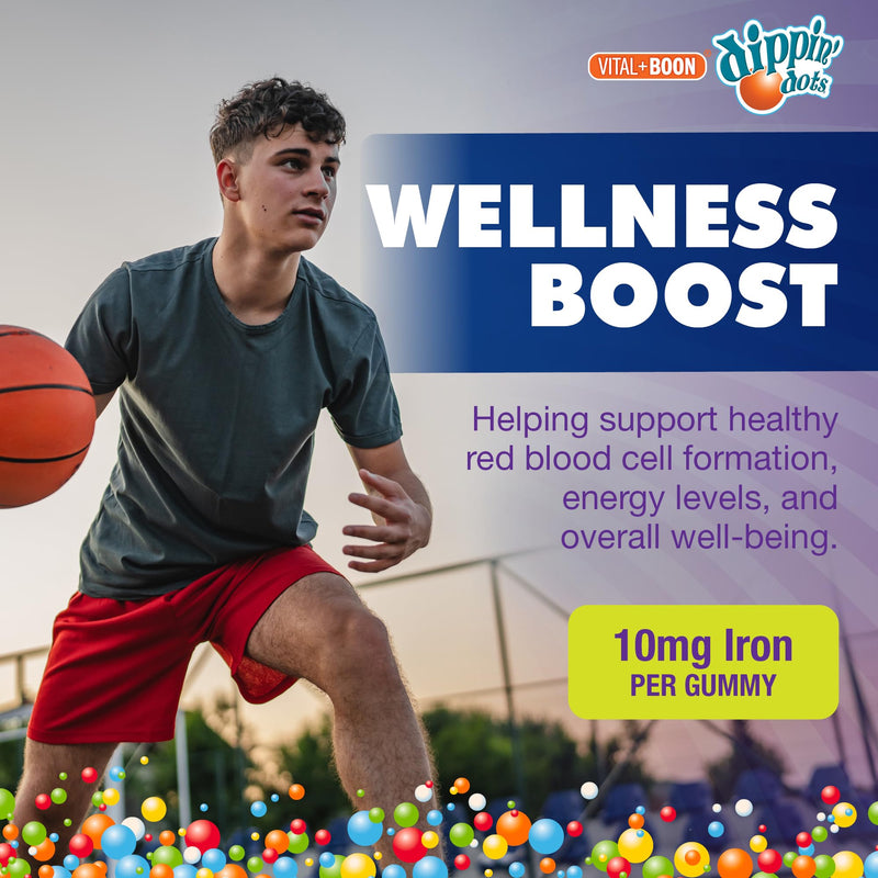 Dippin' Dots Iron Gummies for Women, with Vitamin C & B12 (60 Ct) | Gum Drop Grape iron supplement gummies with Vitamin C & B12, vital for red blood cells; vegan, gluten & gelatin free. 60 Count (Pack of 1)