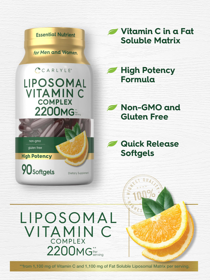 Carlyle Liposomal Vitamin C | 2200mg | 90 Softgel Capsules | High Potency Complex Supplement | Non-GMO, Gluten Free Packaging May Vary 90 Count (Pack of 1)