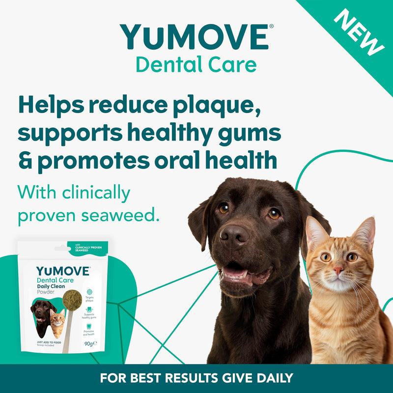 YuMOVE Daily Clean Dental Powder, Dog & Cats Teeth Cleaning Products for Dental Care, Plaque Remover and Prevention, Breath Freshener, All Breeds From 6 Months, 90g