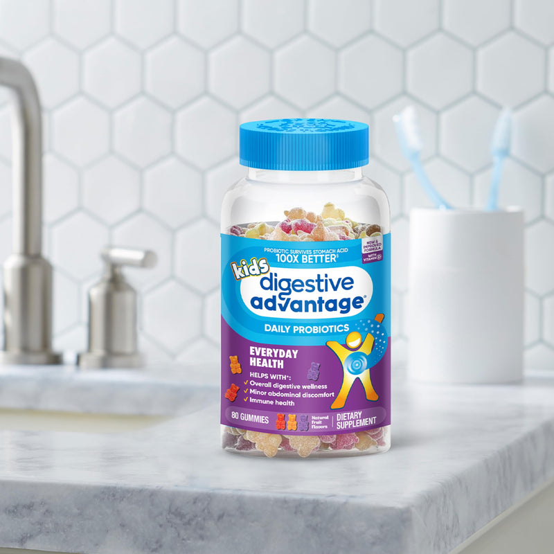 Digestive Advantage Daily Kids Probiotics - 2X 80ct Fruit Flavor Gummies natural fruit flavours 80 Count (Pack of 2)