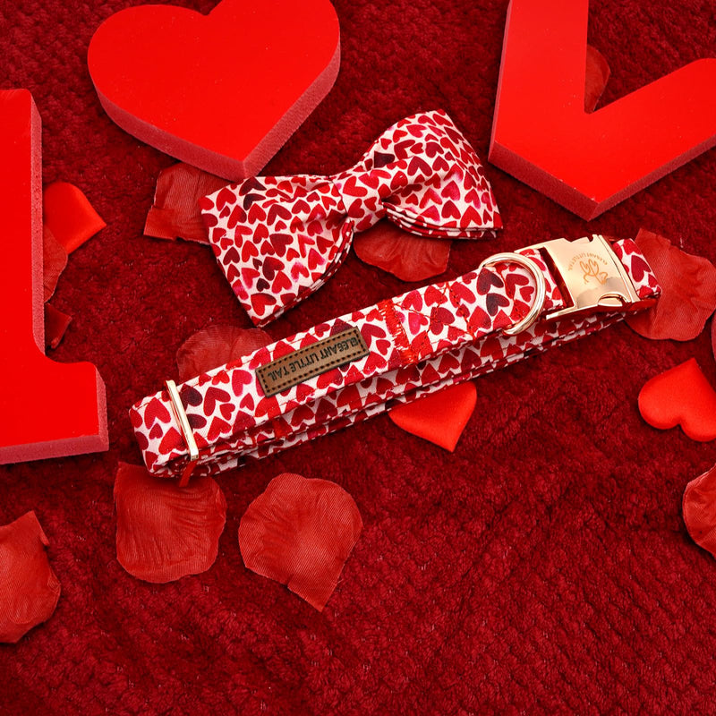 Elegant little tail Valentine's Day Dog Collar, Cute Red Heart Dog Collar with Bow for Medium Dogs, Female or Male Adjustable Cotton Pet Collar Holiday Puppy Collar for Small Medium Large Dogs Medium (Pack of 1) A: Red Heart - BeesActive Australia