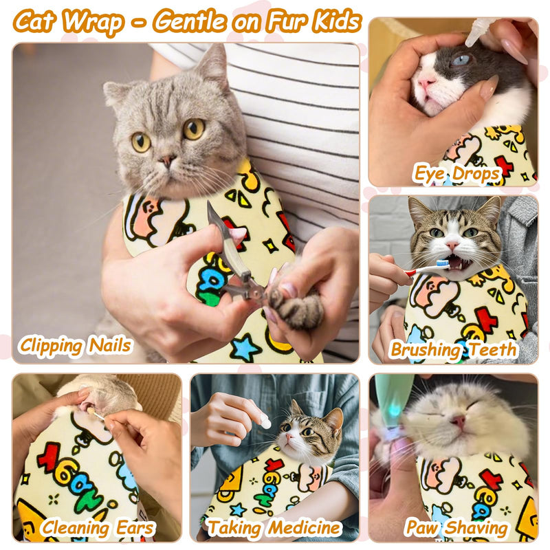 BABORUI Cat Grooming Wrap for Cutting Nails - Self-Adhesive Cat Swaddle Wrap with Nail Clipper, Anti-Scratch Cat Burrito Wrap for Nail Trimming, Cat Grooming Supplies XL Yellow - BeesActive Australia