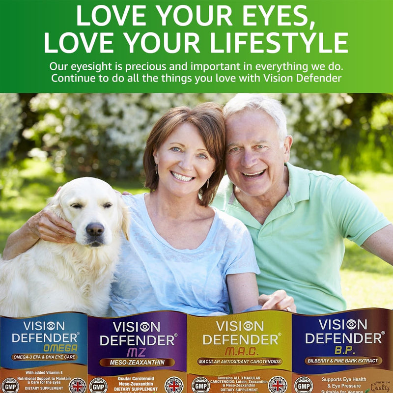 Vision Defender AREDS2 Eye Vitamins - Lutein Zinc Copper, Vegan, 90 Tablets | Eye Health Supplements, Vitamin C & E, Zeaxanthin, 6 Active Nutrient Formula, 1-a-Day, 3 Month Supply, Gluten & Lactose Free