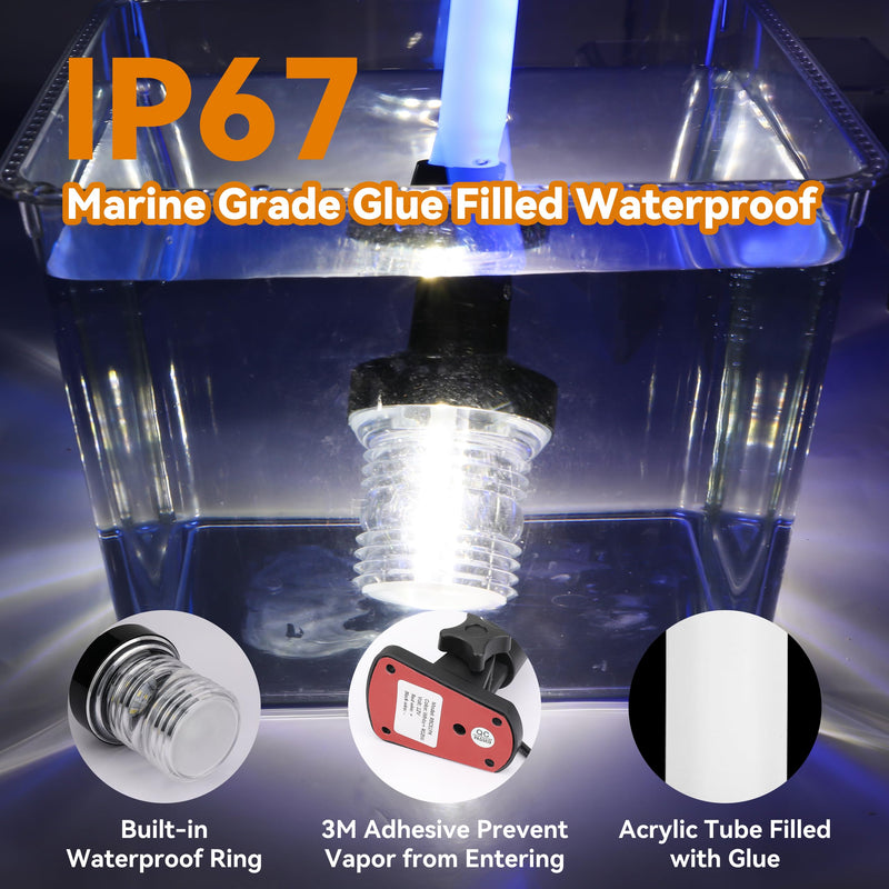 RVZONE 16inch Anchor Light RGBW Boat Stern Light IP67 Waterproof with Remote Control 180°Fold Down Marine Navigation Lights for Boats LED for Pontoon, Jon Boat, Bass Boat, Fishing Boats (16 inch) 16 inch
