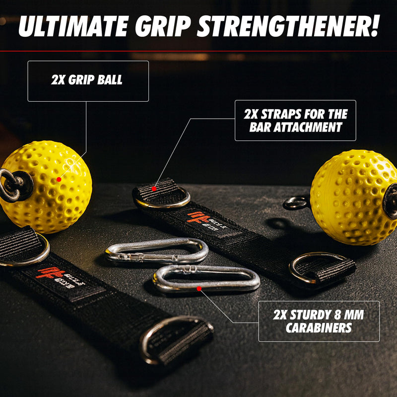 Pull Up Grips Ball – Enhance Grip Strength & Forearm Training – 2.8inch Non-Slip Surface Grip Balls – Includes Carabiners & Straps – Max Load 530lbs – Ideal for Climbing, Calisthenics