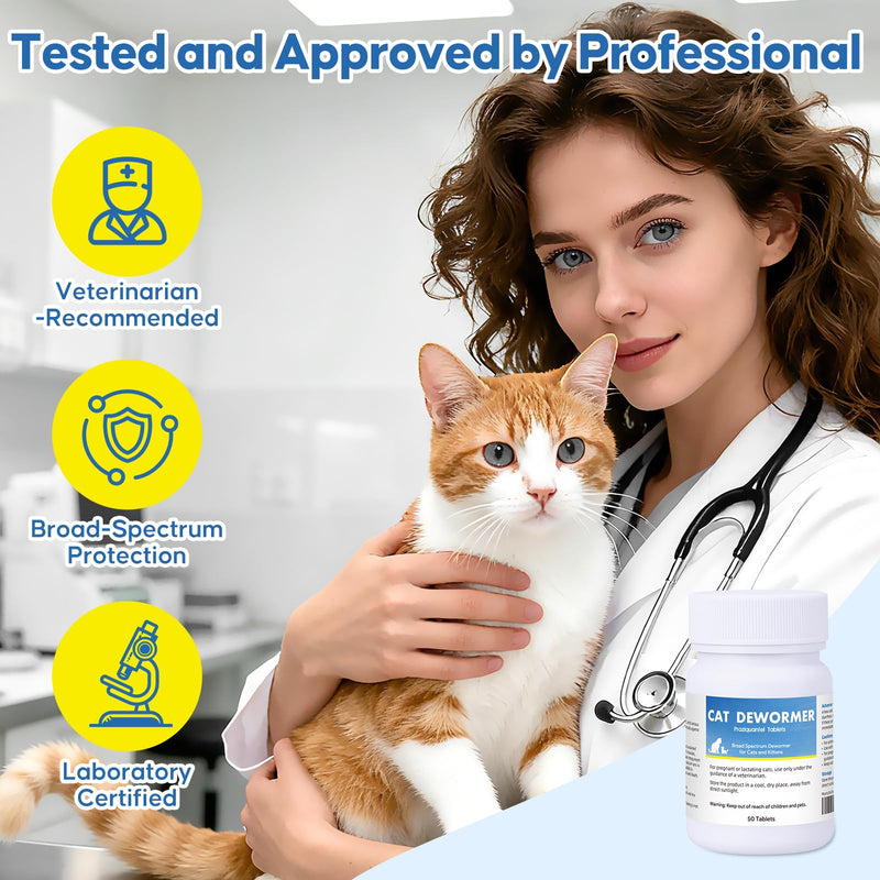 Dewormer for Cats and Kittens, Praz-qantl Tablets Broad Spectrum Dewormer for Tapeworms, Hookworms & Roundworms, for Cats and Kittens 6 Weeks and Older, Easy to Administer, 50 Tablets