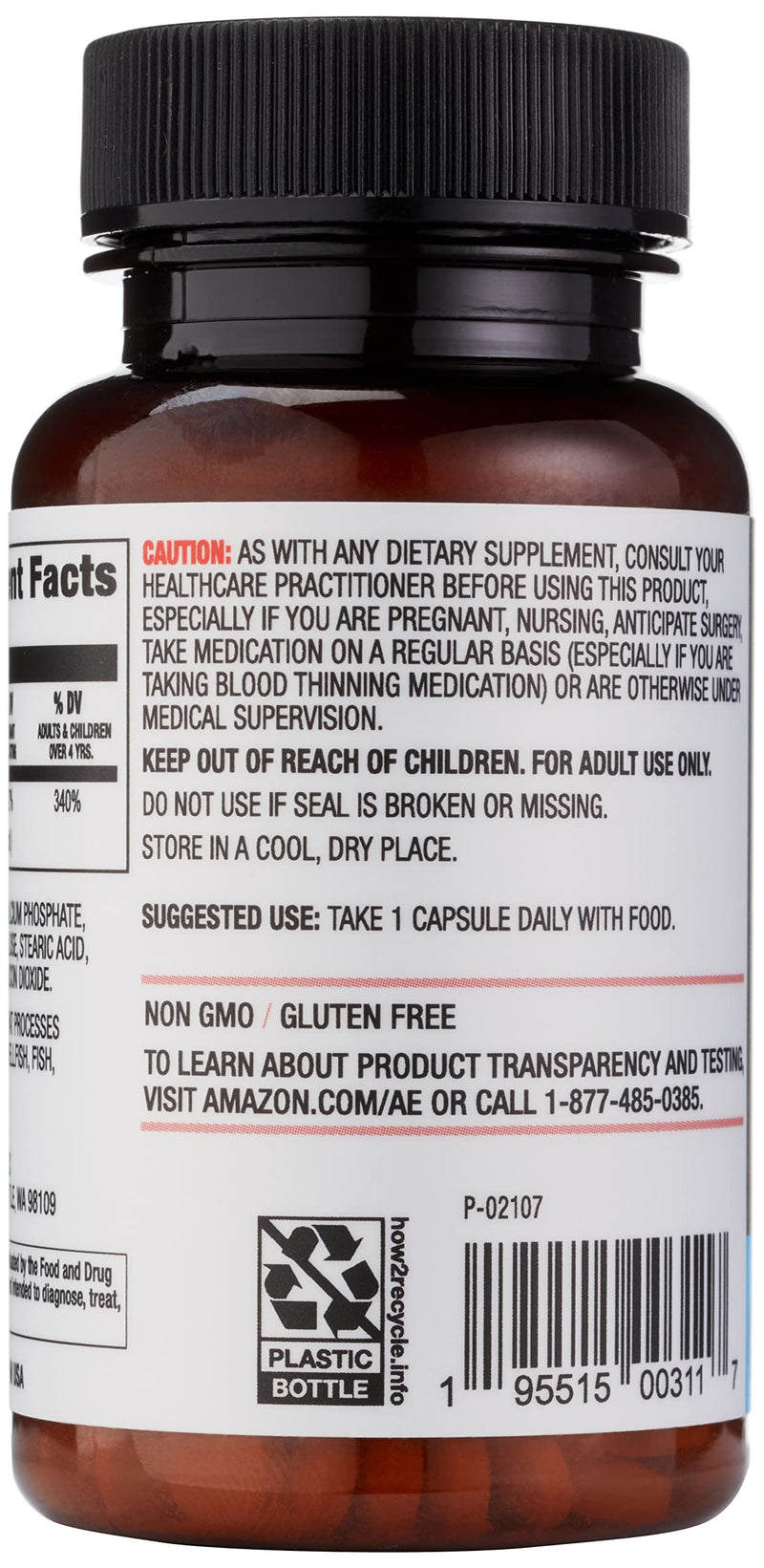 Amazon Elements - Folic Acid, 800 mcg per serving, Tablet, 180 Count, Pack of 1, Women's Dietary Supplement for Healthy Prenatal Development, 6 Months of Supply 180 Count (Pack of 1)