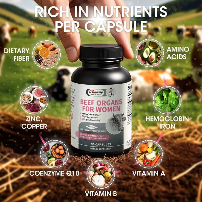 Beef Organ Supplement for Women - Grass Fed Beef Liver Uterus* Adrenals Heart Bone Marrow Colostrum for Female Hormonal* Digestive Energy Immunity Beauty | Non-GMO Gluten-Free (90 Capsules for 45 Day) 90 Count (Pack of 1) - BeesActive Australia